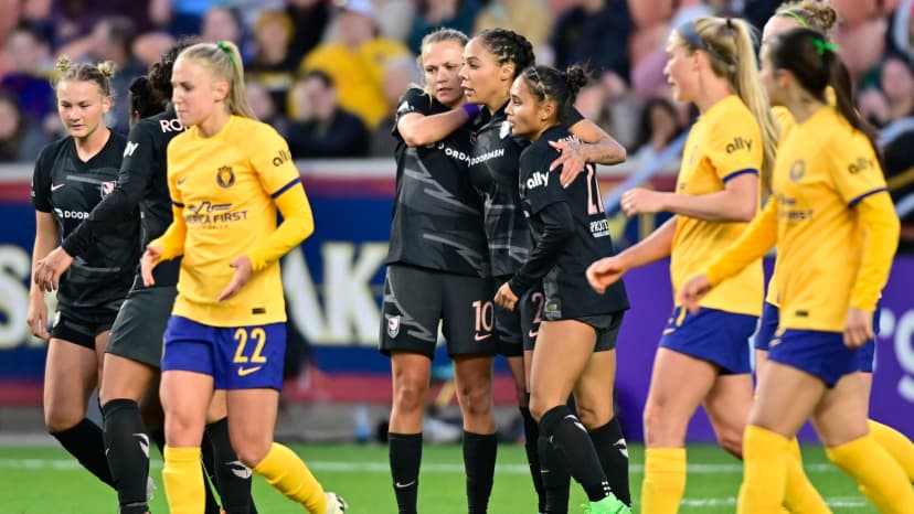  May 3, 2024: Claire Emslie (LA), Alyssa Thompson (LA) and Sydney Leroux (LA)