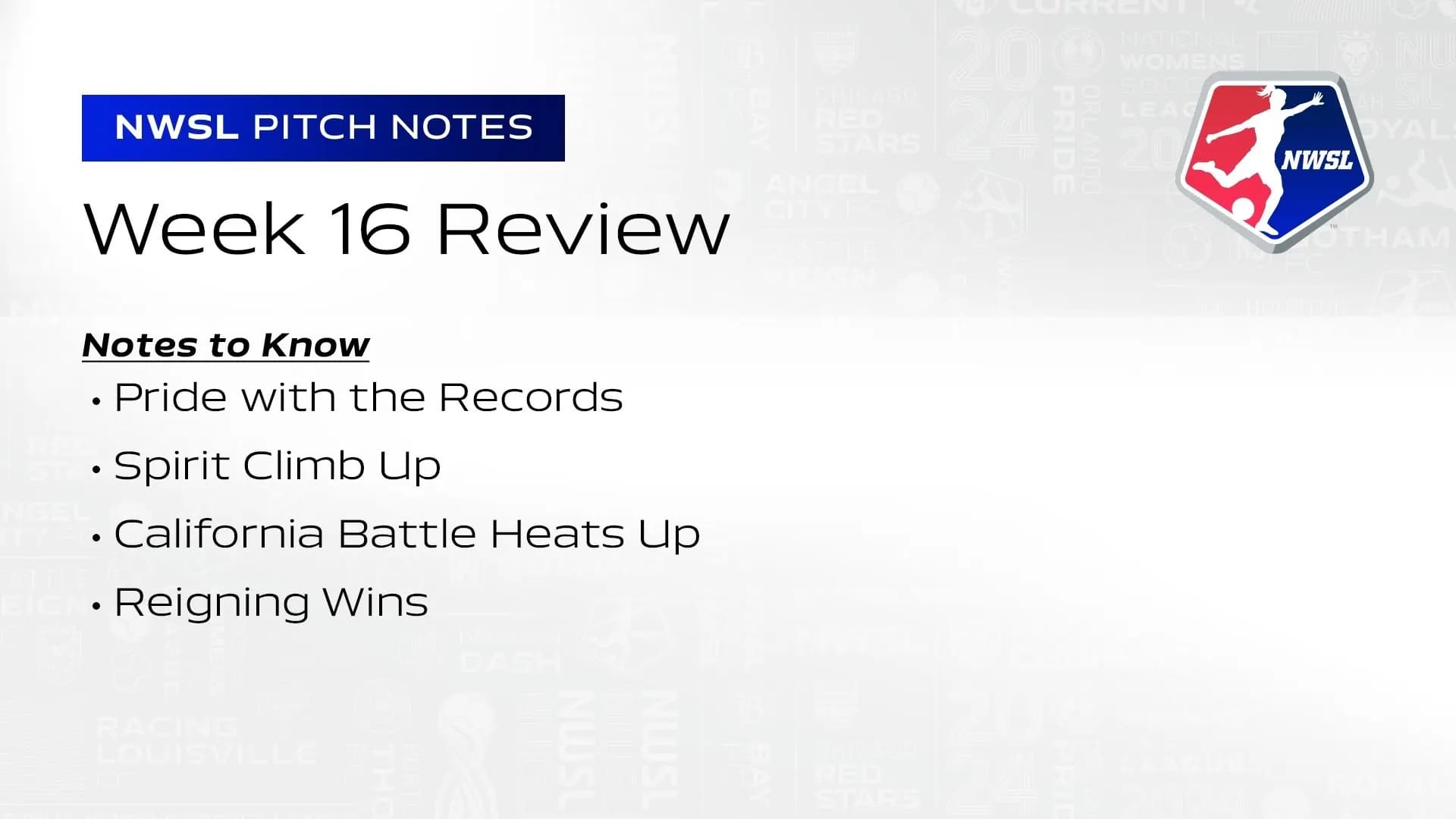 Week 16 Review: NWSL Pitch Notes