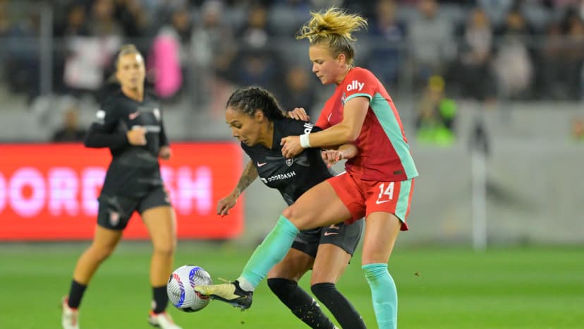 April 26, 2024: Claire Hutton (KC) and Sydney Leroux (LA)
