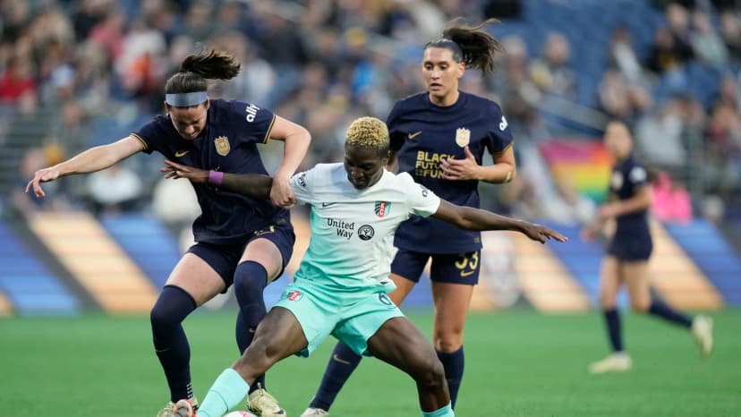 May 8, 2024: Temwa Chawinga (KC), Phoebe McClernon (SEA) and Olivia Van der Jagt (SEA)